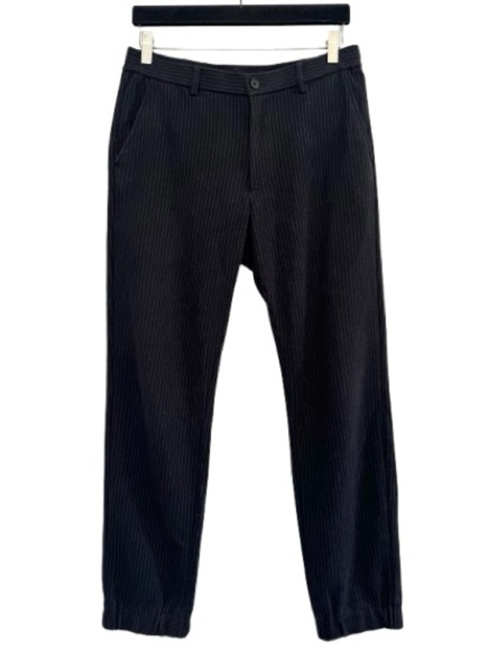 Uniqlo Black Pinstripe Cinched Ankle Trouser Jogger Pants Stretch Cotton
